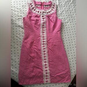 Lilly Pulitzer Pink Midi Dress with White Lace Accents